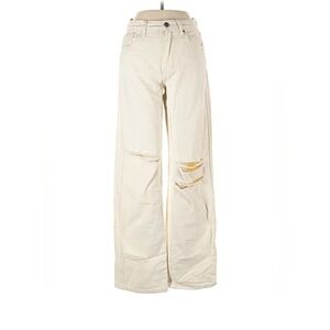 Dogma Wide Leg Distressed Jeans Women 25 Cream Excellent Streetwear Grunge